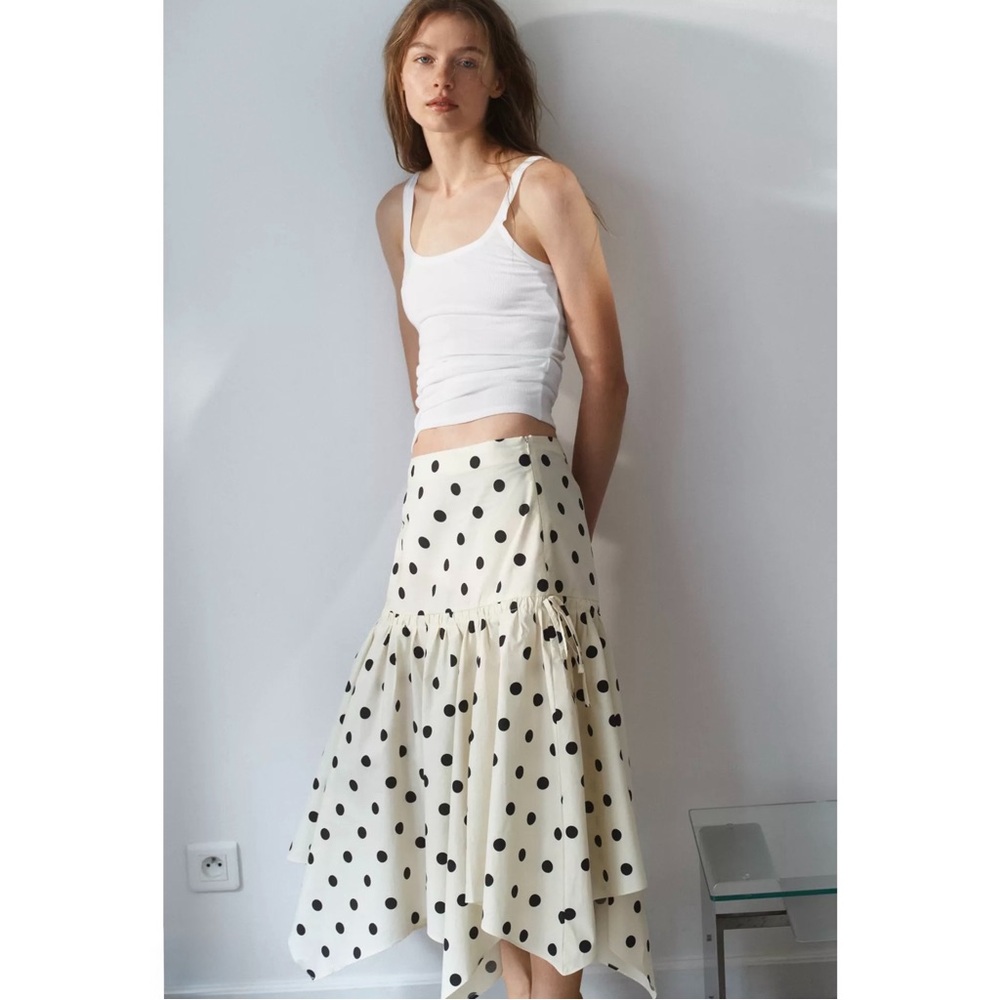 Zara ASYMMETRIC POLKA DOT MIDI SKIRT